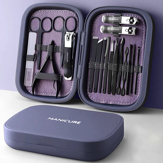 Kit de manucure et pédicure professionnel en acier inoxydable | Portable et multifonction | Boîte de rangement luxueuse