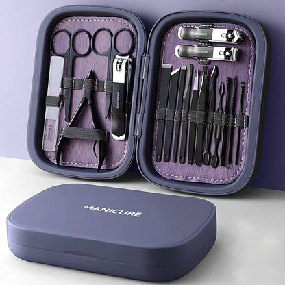 Kit de manucure et pédicure professionnel en acier inoxydable | Portable et multifonction | Boîte de rangement luxueuse