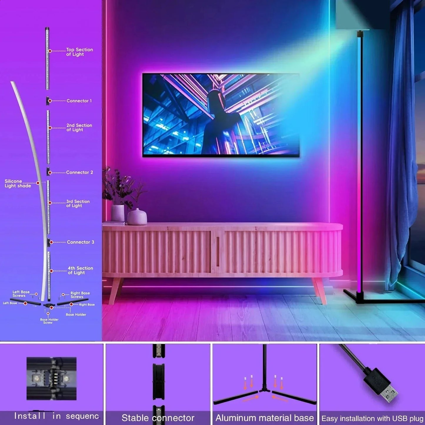 Lampe d’angle RGB avec télécommande - éclairage moderne