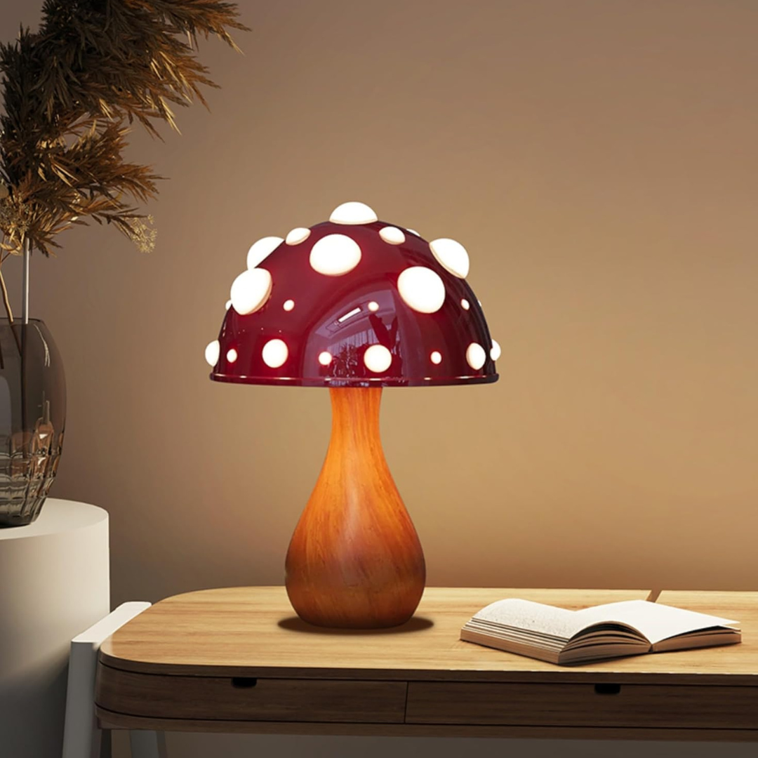 Lampe de table LED design champignon avec éclairage blanc chaud