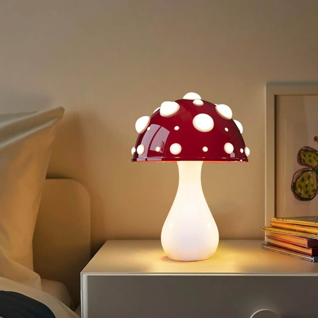 Lampe de table LED design champignon avec éclairage blanc chaud