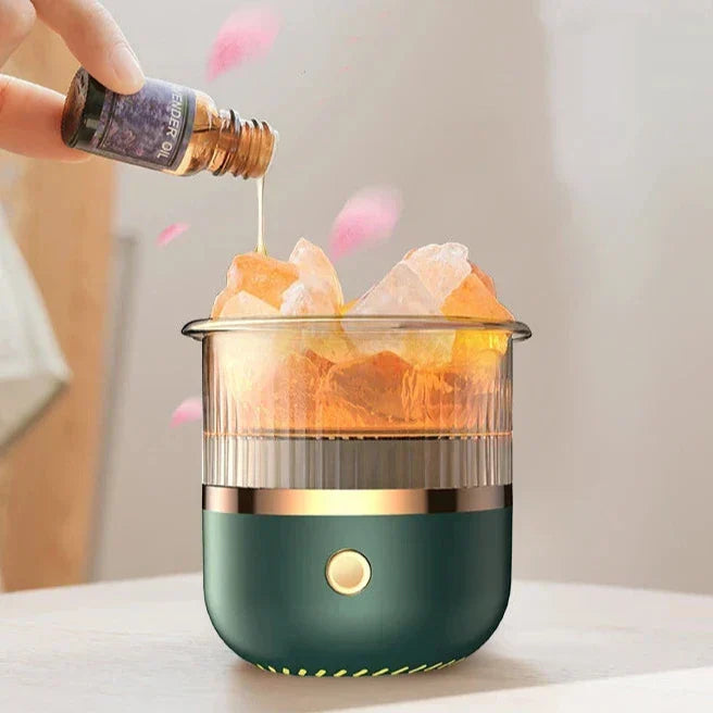 Lampe en cristal de sel de l’Himalaya & diffuseur d’huiles essentielles, humidificateur ultrasonique USB pour la maison et le bureau