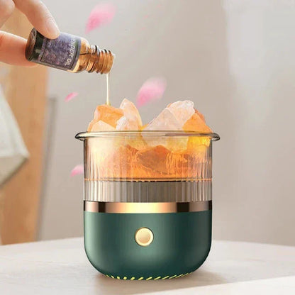 Lampe en cristal de sel de l’Himalaya & diffuseur d’huiles essentielles, humidificateur ultrasonique USB pour la maison et le bureau