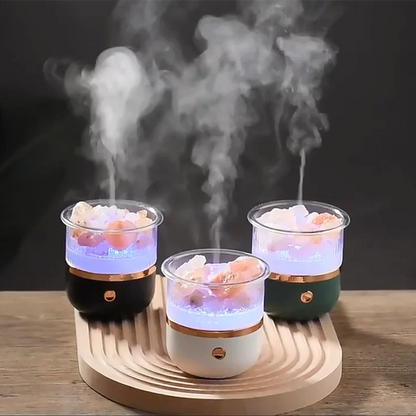 Lampe en cristal de sel de l’Himalaya & diffuseur d’huiles essentielles, humidificateur ultrasonique USB pour la maison et le bureau