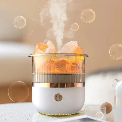 Lampe en cristal de sel de l’Himalaya & diffuseur d’huiles essentielles, humidificateur ultrasonique USB pour la maison et le bureau