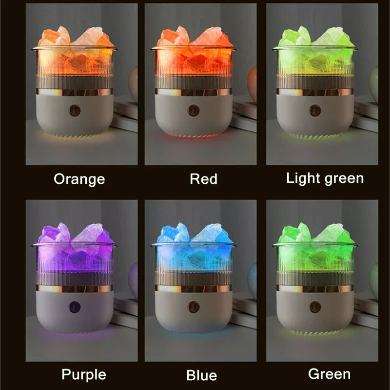 Lampe en cristal de sel de l’Himalaya & diffuseur d’huiles essentielles, humidificateur ultrasonique USB pour la maison et le bureau