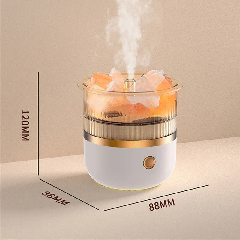 Lampe en cristal de sel de l’Himalaya & diffuseur d’huiles essentielles, humidificateur ultrasonique USB pour la maison et le bureau