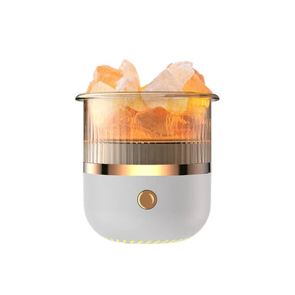 Lampe en cristal de sel de l’Himalaya & diffuseur d’huiles essentielles, humidificateur ultrasonique USB pour la maison et le bureau