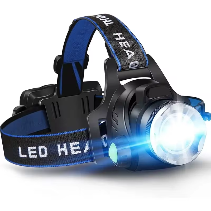 Lampe frontale LED puissante et étanche avec zoom et batterie rechargeable pour les activités de plein air