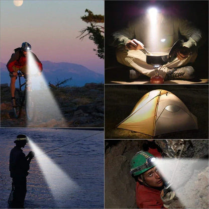 Lampe frontale LED puissante et étanche avec zoom et batterie rechargeable pour les activités de plein air