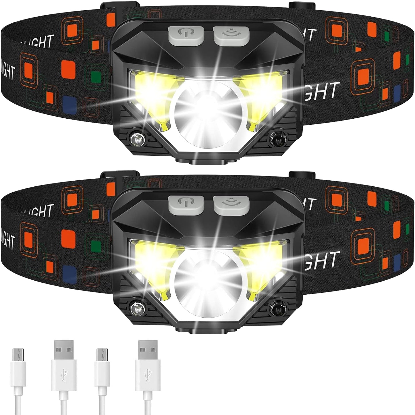 Lampe frontale LED rechargeable, étanche, avec capteur de mouvement, lot de 2
