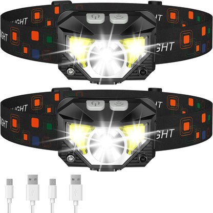 Lampe frontale LED rechargeable, étanche, avec capteur de mouvement, lot de 2
