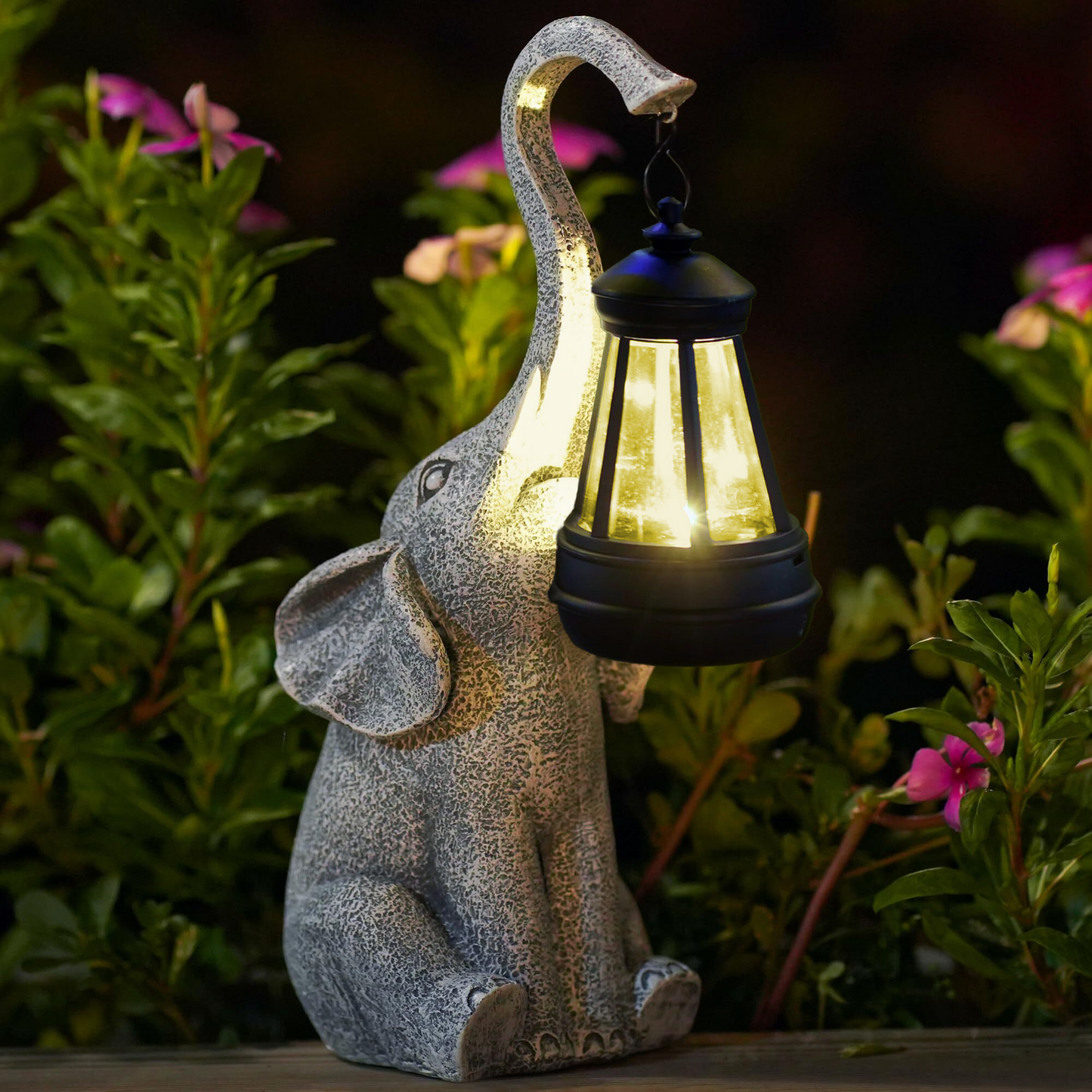 Lampe solaire de jardin en forme d’éléphant – éclairage d’ambiance chaud