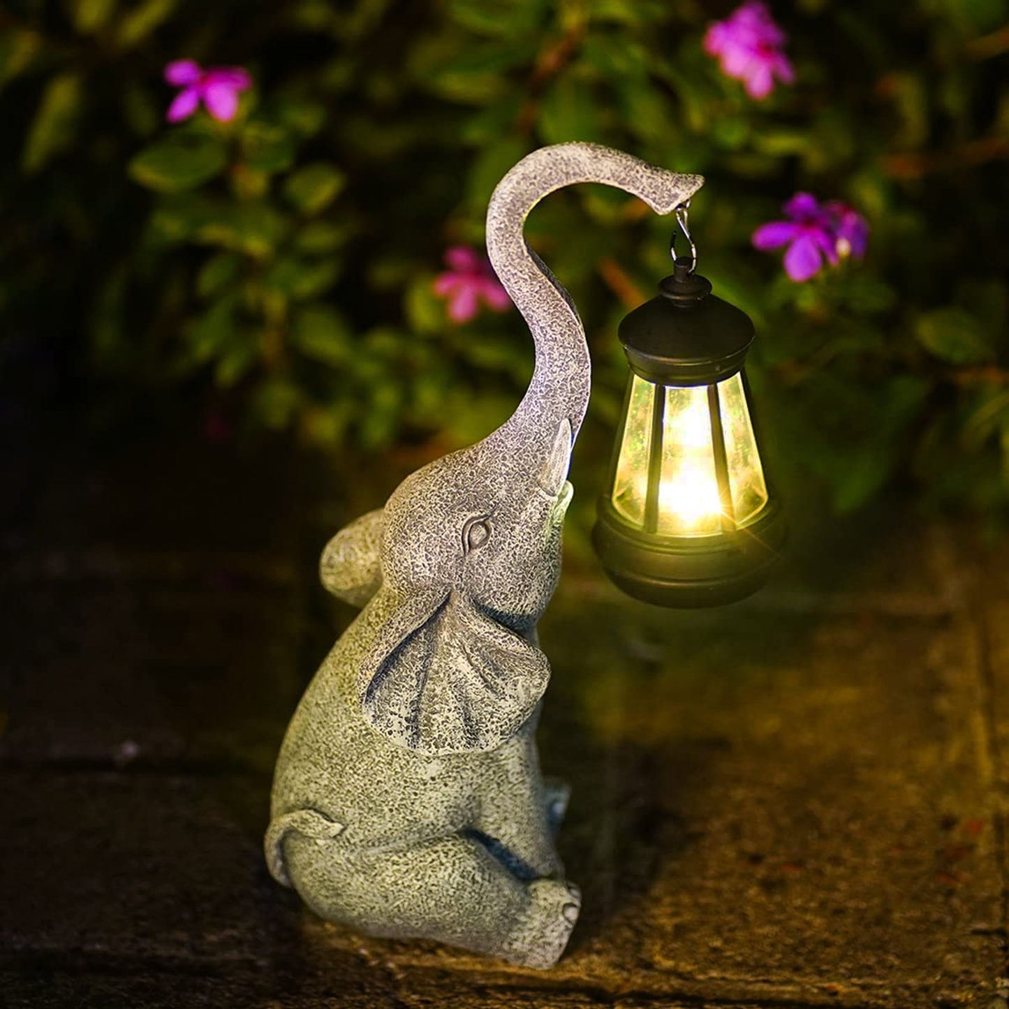 Lampe solaire de jardin en forme d’éléphant – éclairage d’ambiance chaud