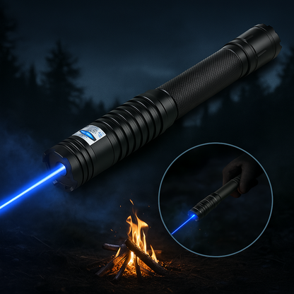 Lampe torche laser à faisceau bleu, sortie optique haute intensité 450 nm, portée tactique 5000 m+, corps en aluminium à focalisation réglable, capable d’allumage thermique
