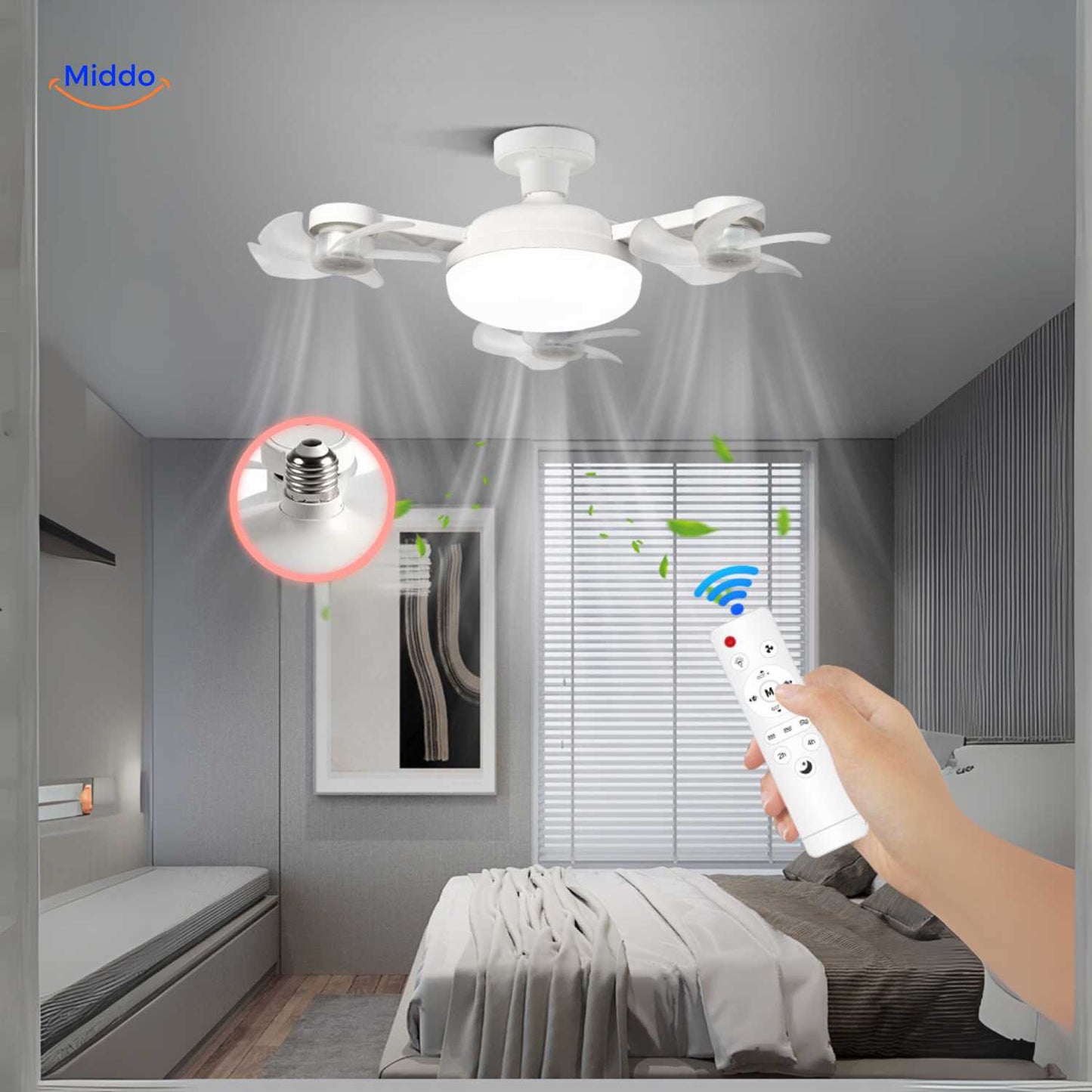 Lampe ventilateur | LED, douille E27 et design de plafond élégant