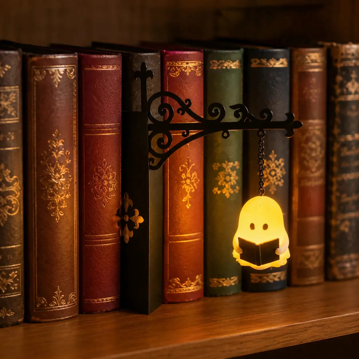 Lanterne miniature suspendue pour étagère à livres avec lueur LED chaude