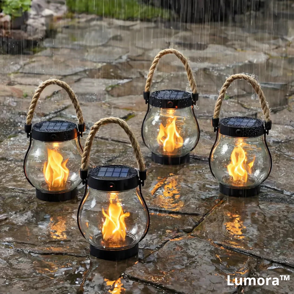 Lanterne solaire à effet de flamme réaliste