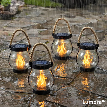 Lanterne solaire à effet de flamme réaliste