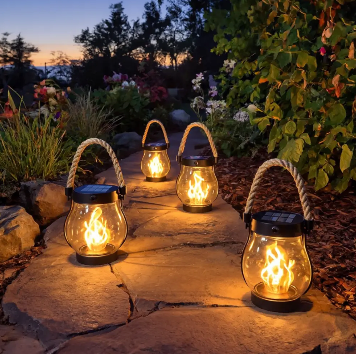 Lanterne solaire à flamme dansante pour jardin et terrasse
