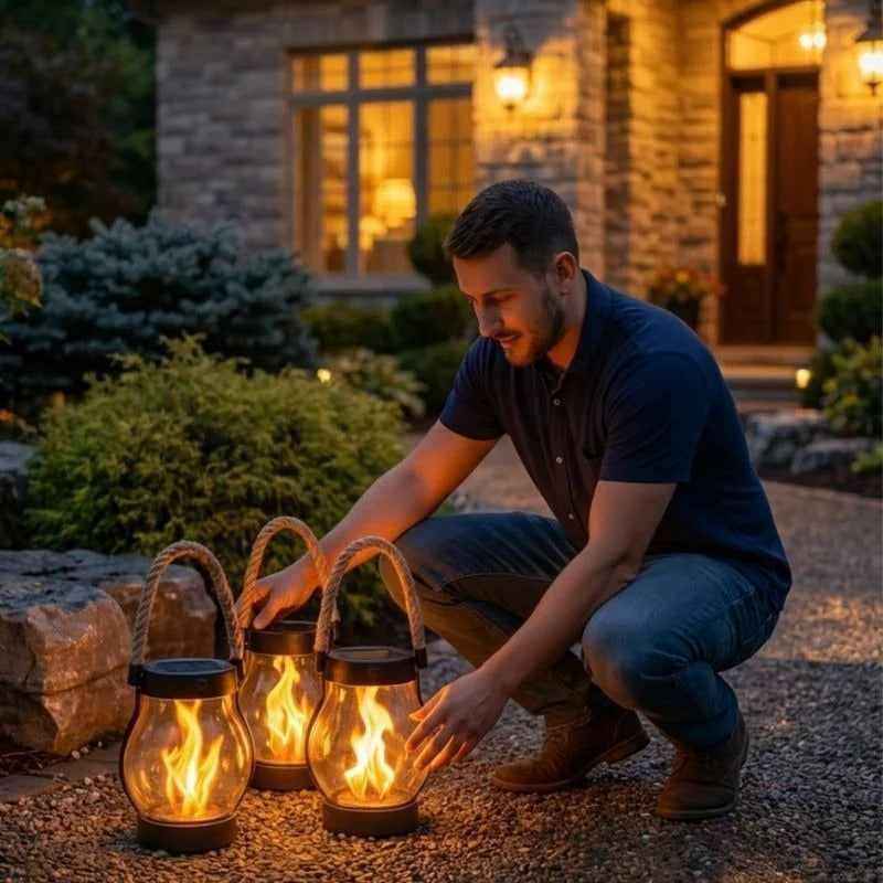 Lanterne solaire à flamme dansante pour jardin et terrasse