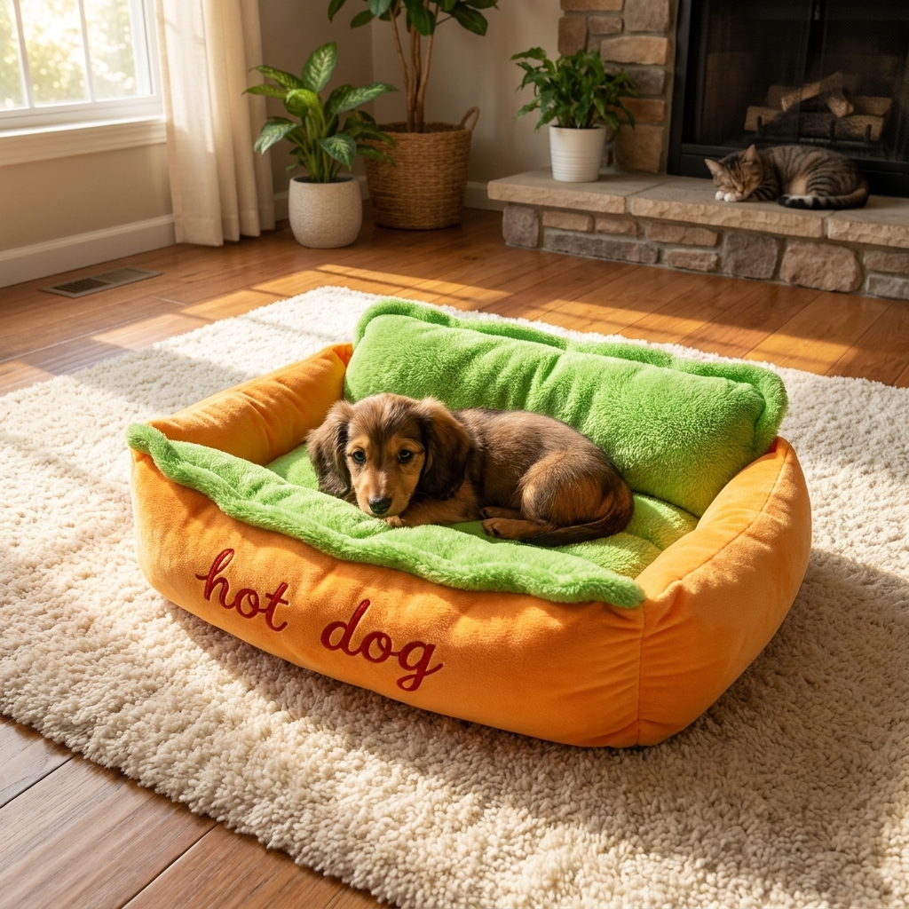 Lit hot-dog en peluche chaud et douillet pour chiens