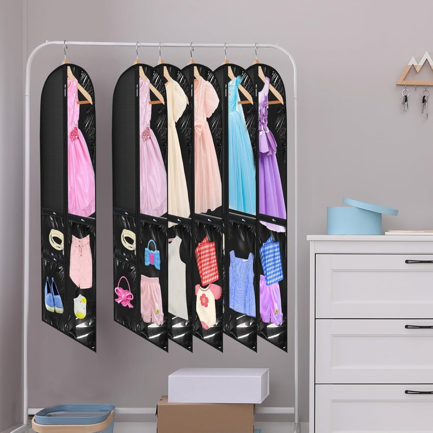 Lot de 5 housses à vêtements pour déguisements unisexes avec poches transparentes et boucle de pliage