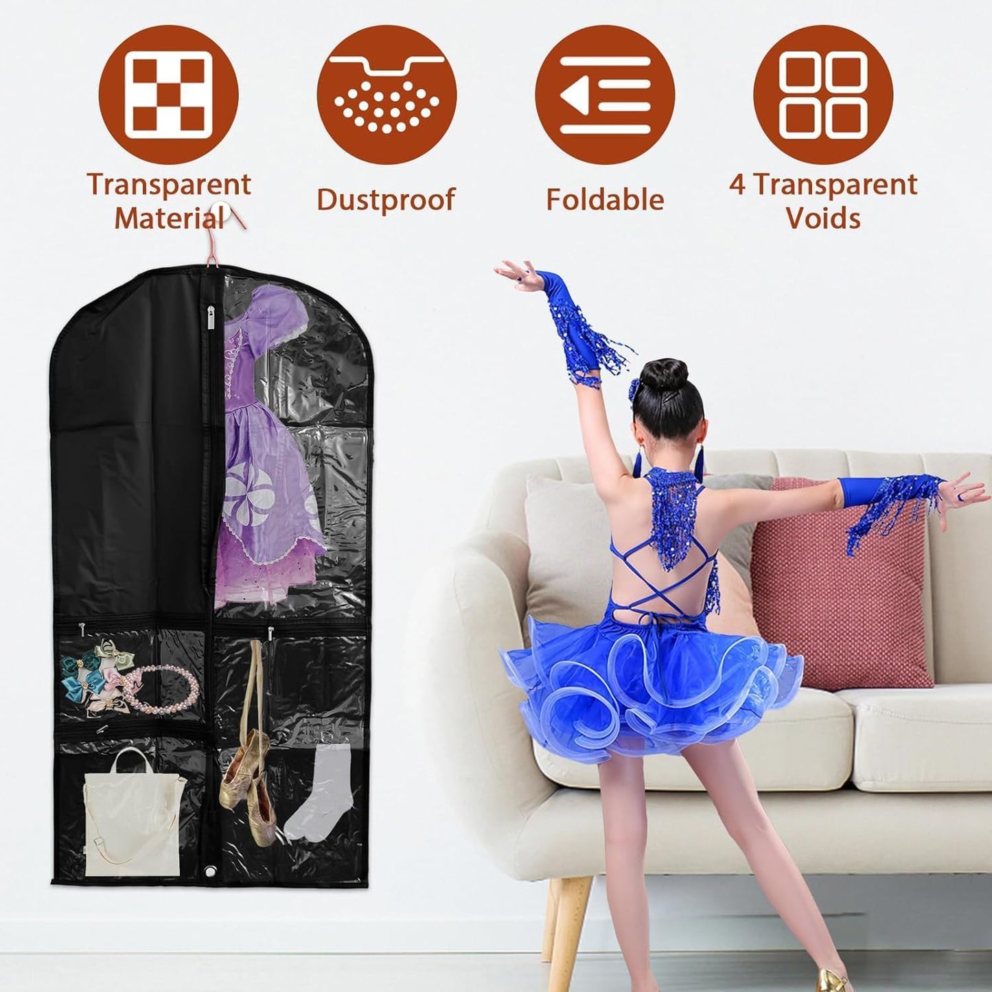 Lot de 5 housses à vêtements pour déguisements unisexes avec poches transparentes et boucle de pliage