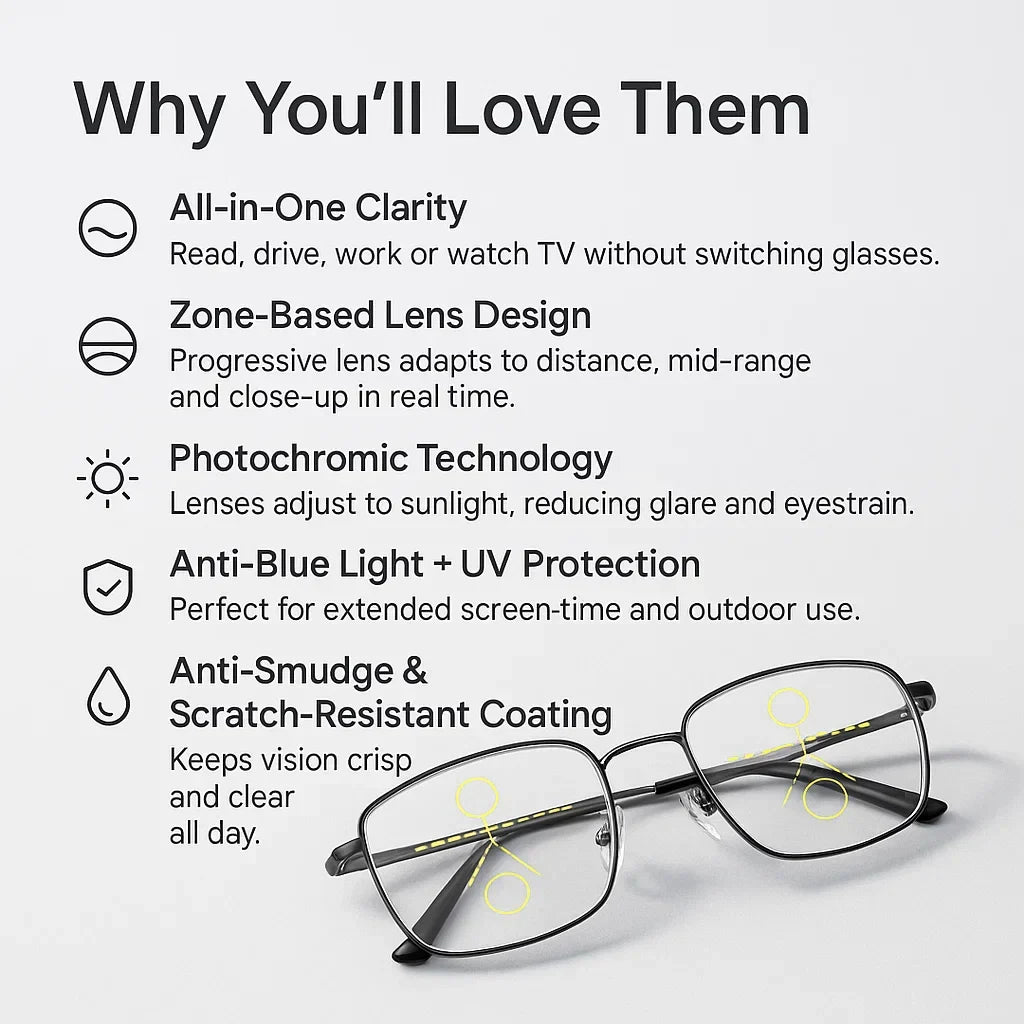 Lunettes à verres progressifs multifocaux pour une vision nette - conception intelligente allemande pour un usage quotidien