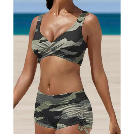 Maillot de bain deux pièces femme avec short froncé