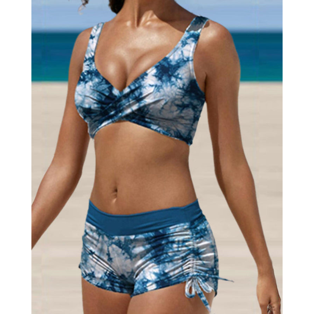 Maillot de bain deux pièces femme avec short froncé