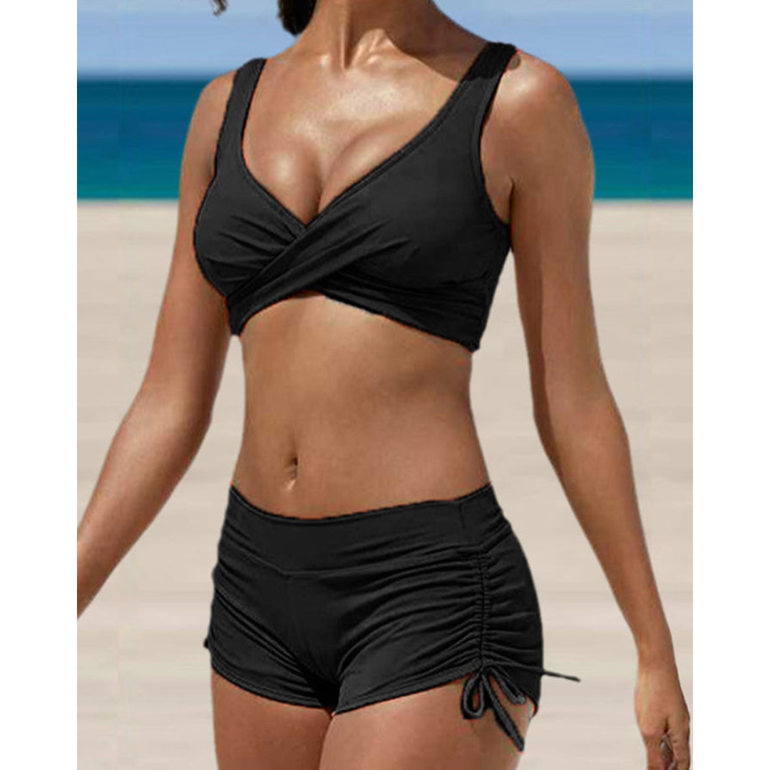 Maillot de bain deux pièces femme avec short froncé