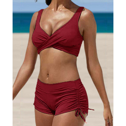 Maillot de bain deux pièces femme avec short froncé