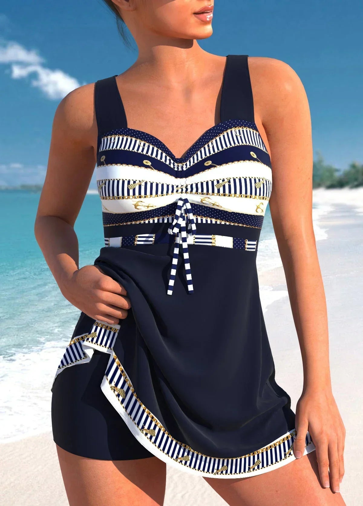 Maillot de bain tankini pour femme avec fronces sur le devant
