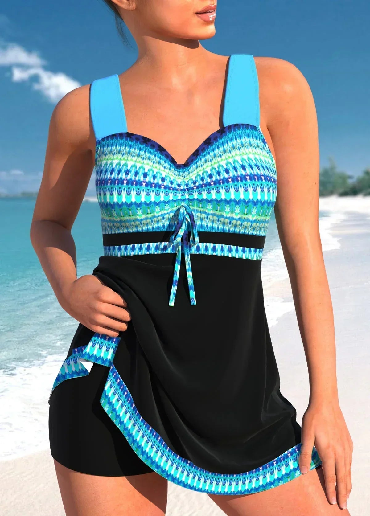 Maillot de bain tankini pour femme avec fronces sur le devant
