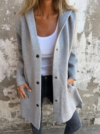 Manteau à capuche boutonné devant pour femme