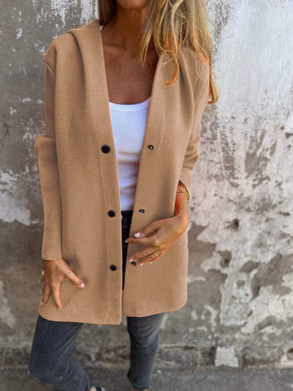 Manteau à capuche boutonné devant pour femme