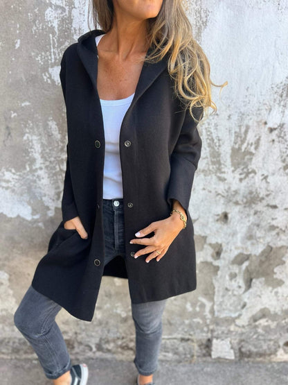Manteau à capuche boutonné devant pour femme