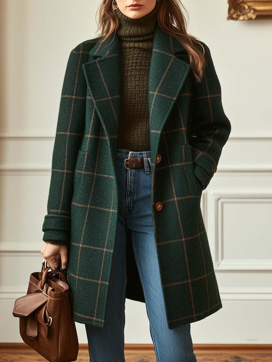 Manteau d'hiver mi-long à carreaux pour femme