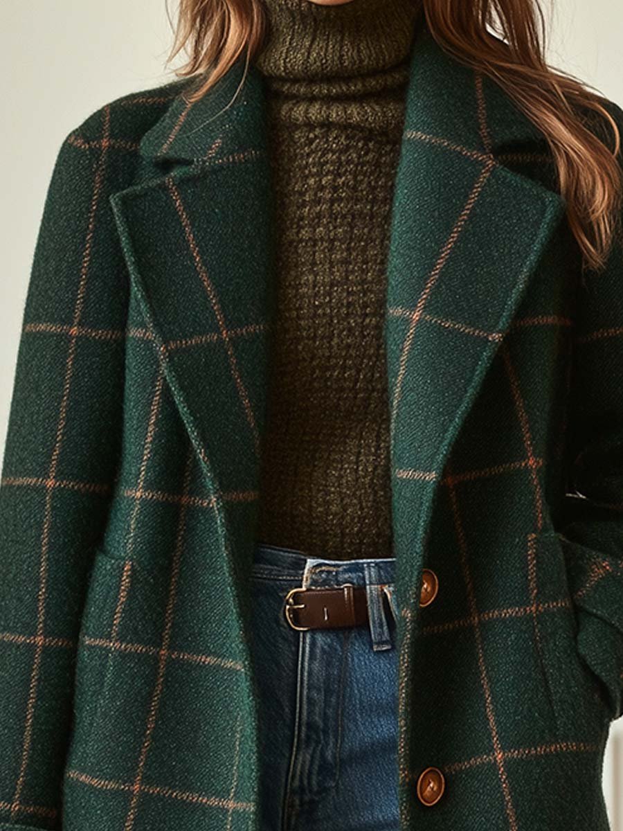 Manteau d'hiver mi-long à carreaux pour femme