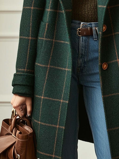 Manteau d'hiver mi-long à carreaux pour femme