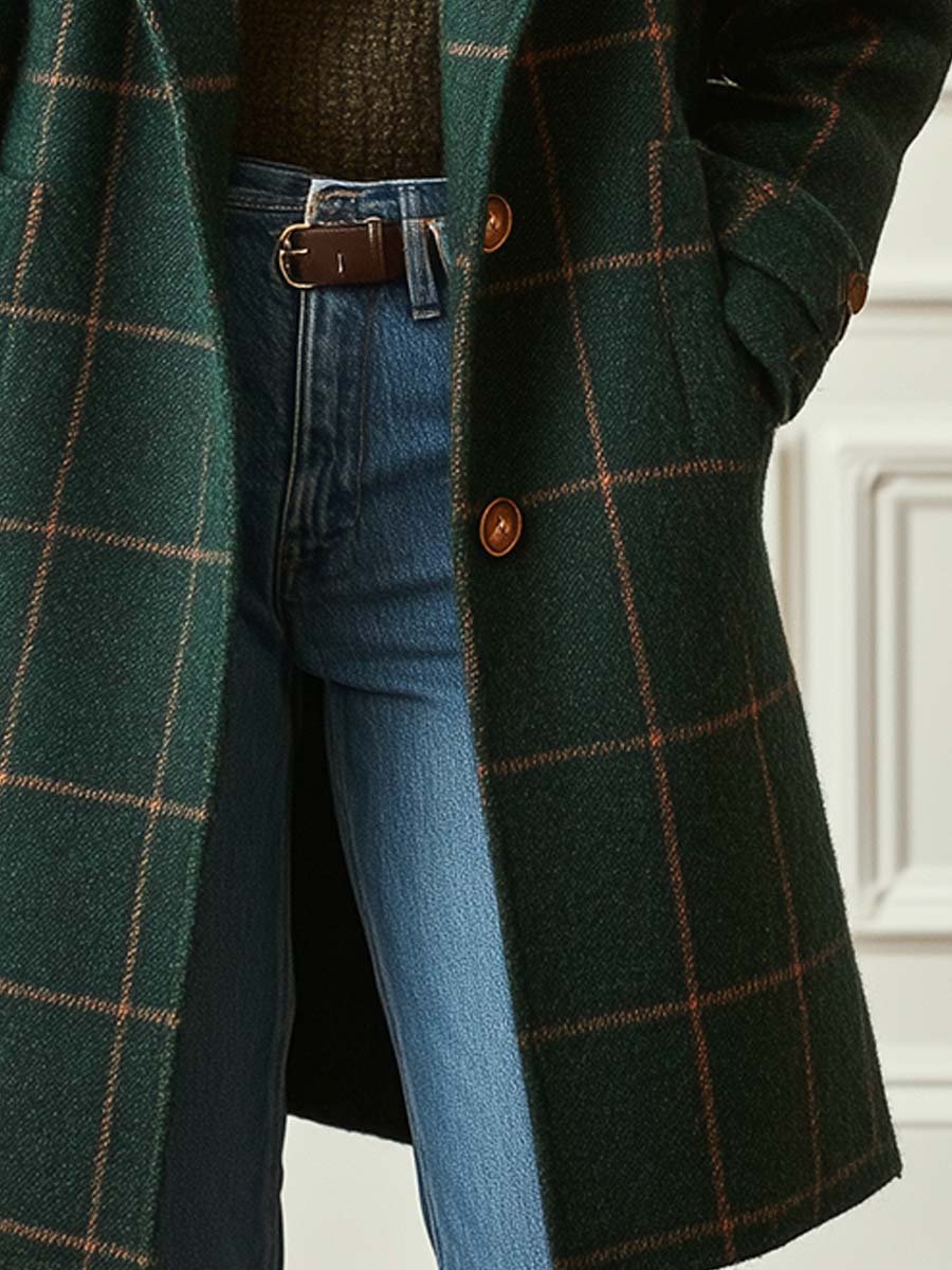 Manteau d'hiver mi-long à carreaux pour femme