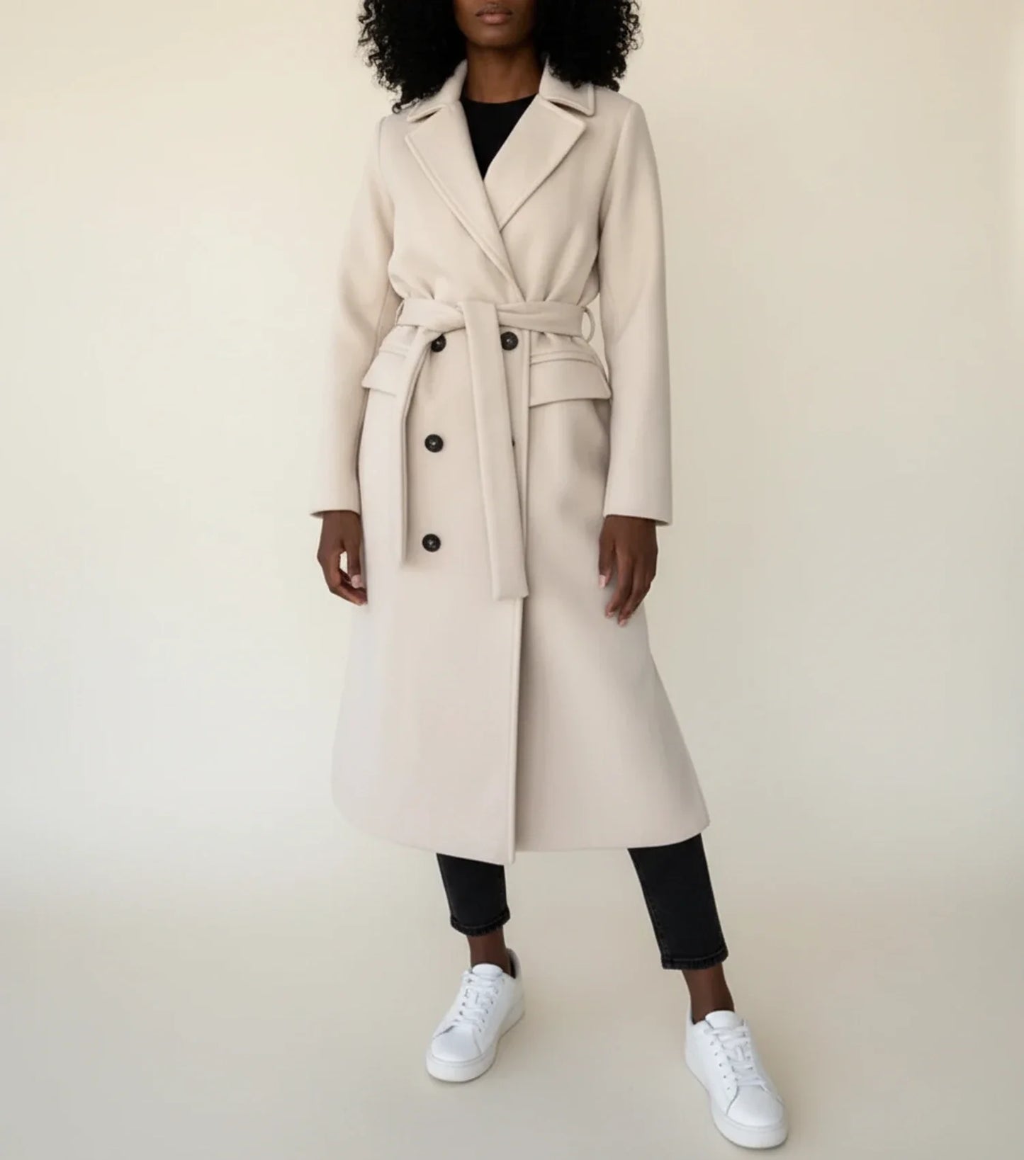 Manteau d'hiver mi-long ceinturé pour femme