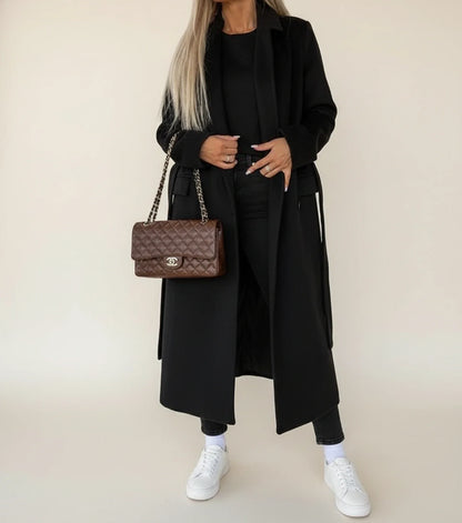 Manteau d'hiver mi-long ceinturé pour femme