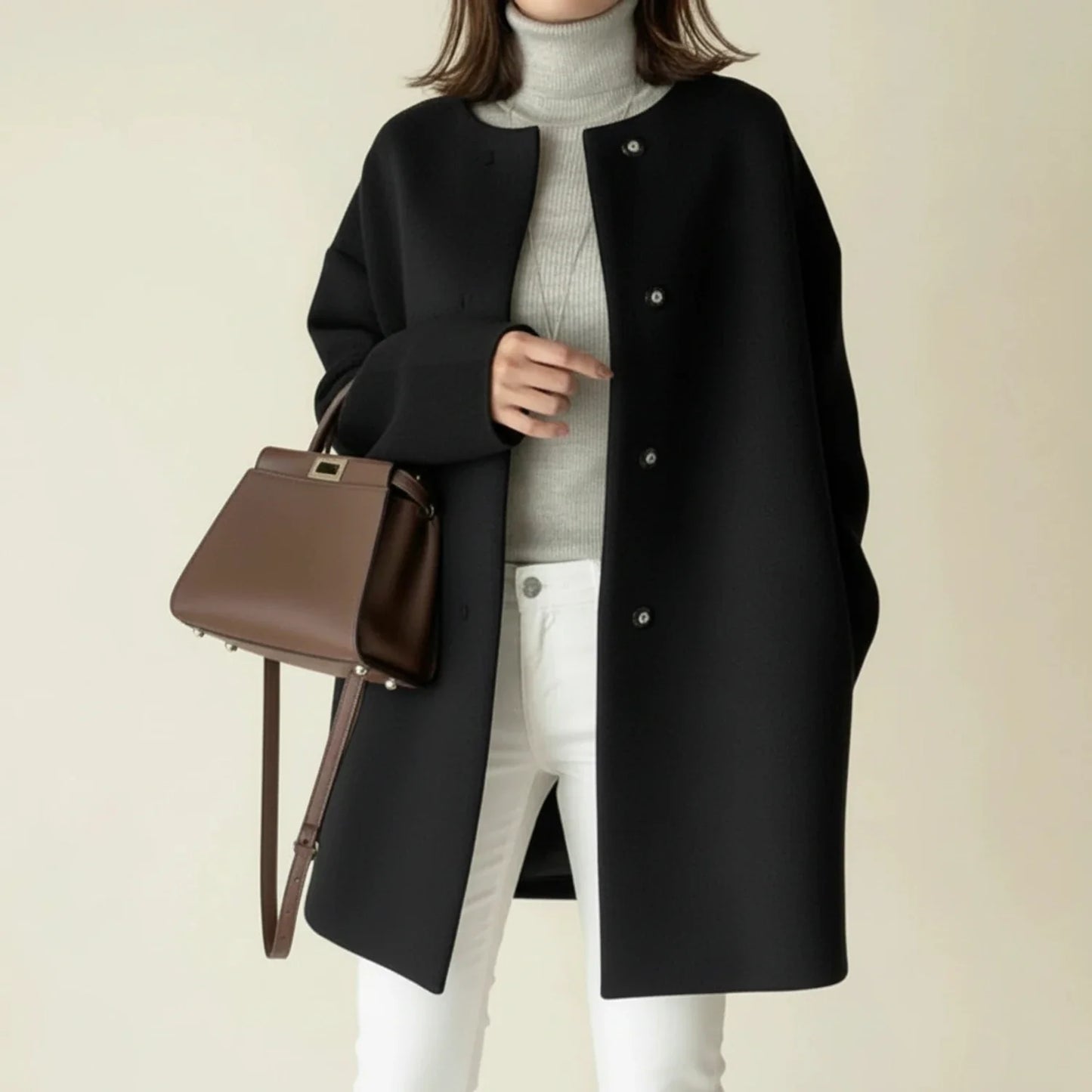 Manteau d’hiver minimaliste sans col pour femme