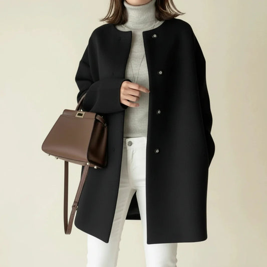 Manteau d’hiver minimaliste sans col pour femme