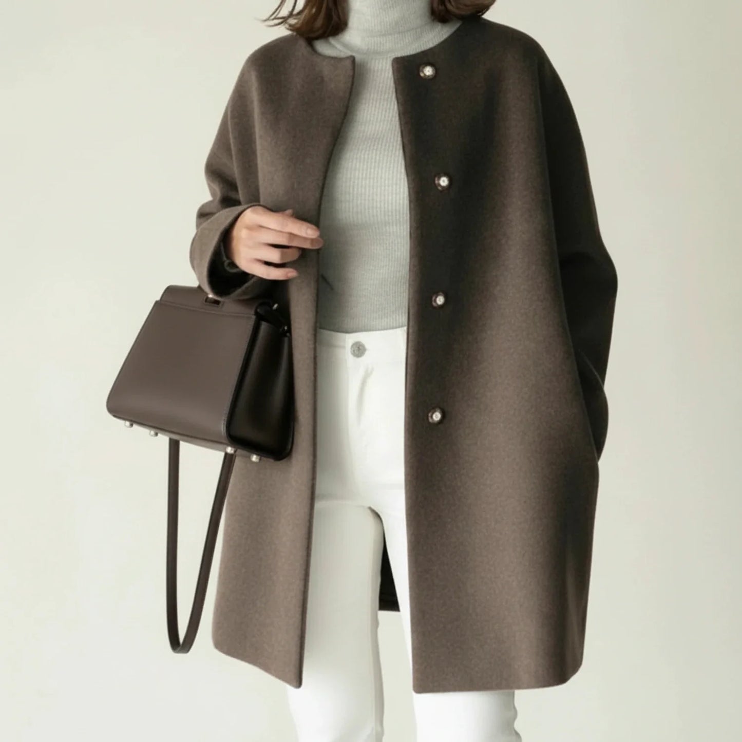 Manteau d’hiver minimaliste sans col pour femme