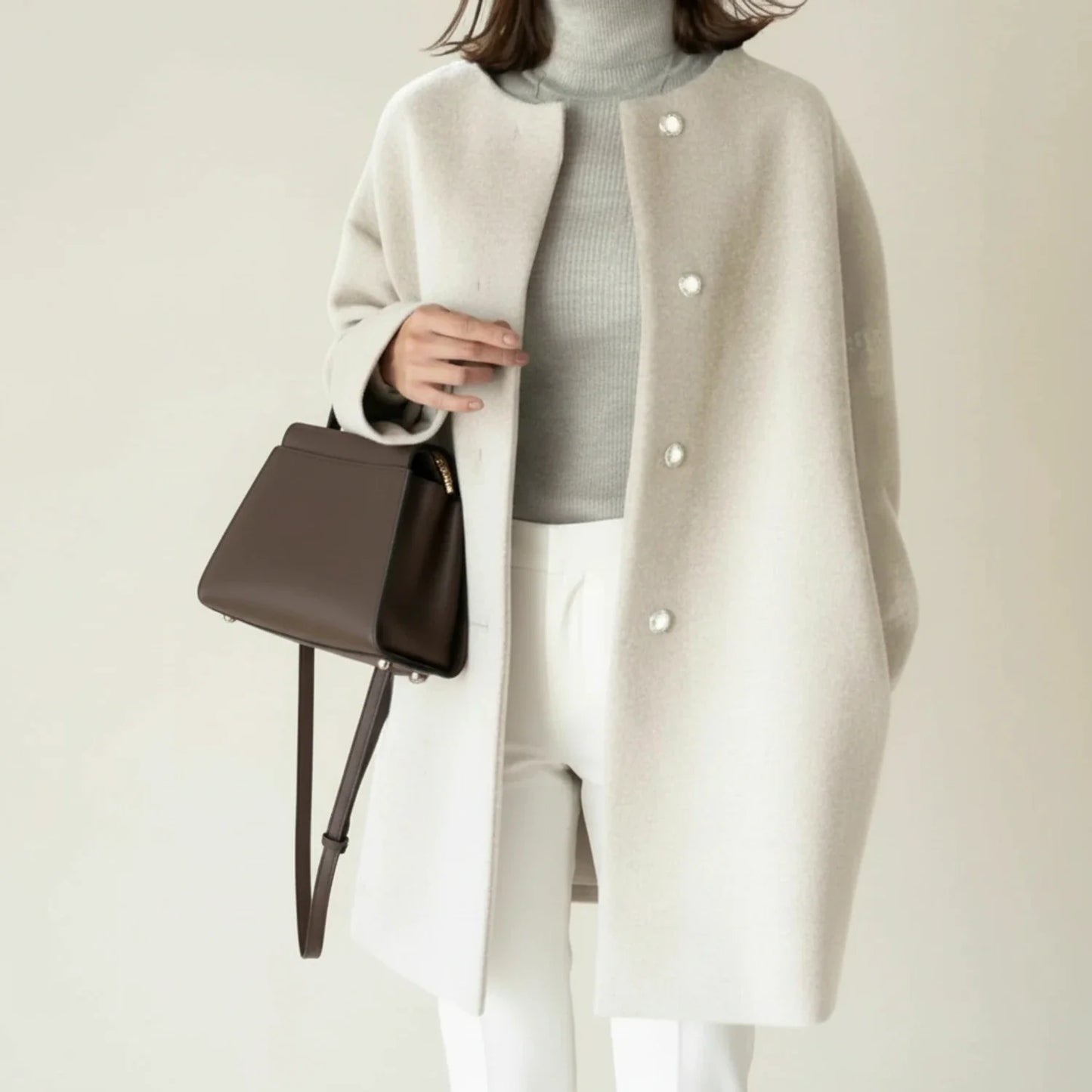 Manteau d’hiver minimaliste sans col pour femme