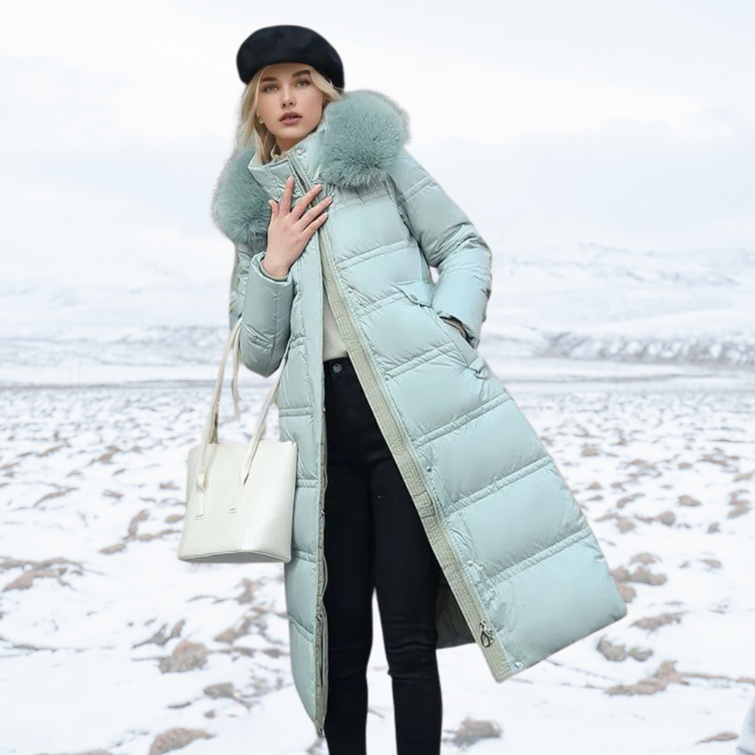 Manteau doudoune à fausse fourrure pour femme