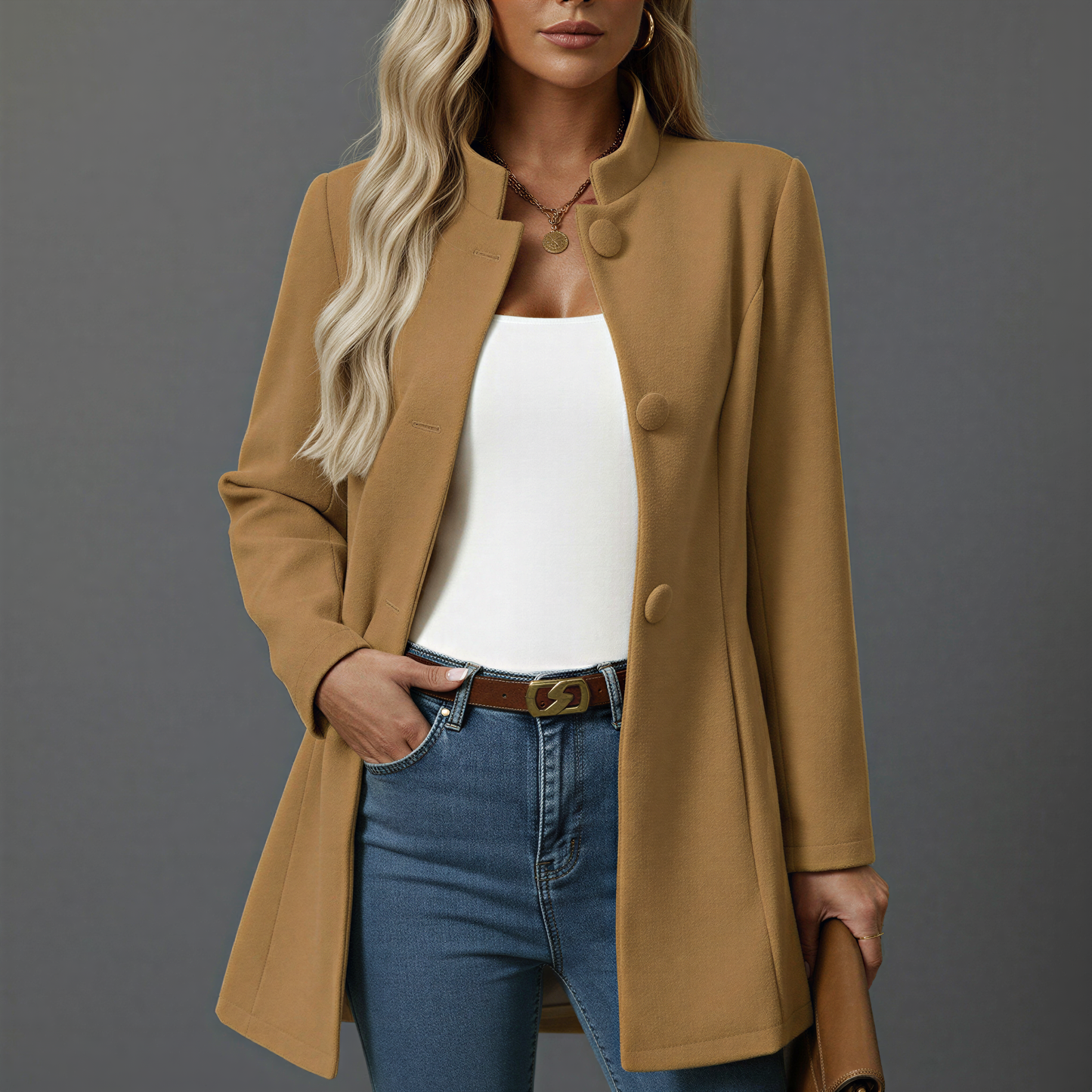 Manteau femme coupe trapèze à boutons